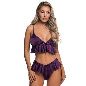 Sweet Flutter Satin Bralette & Sleep Short Set Purple - Regular and Plus Sizes